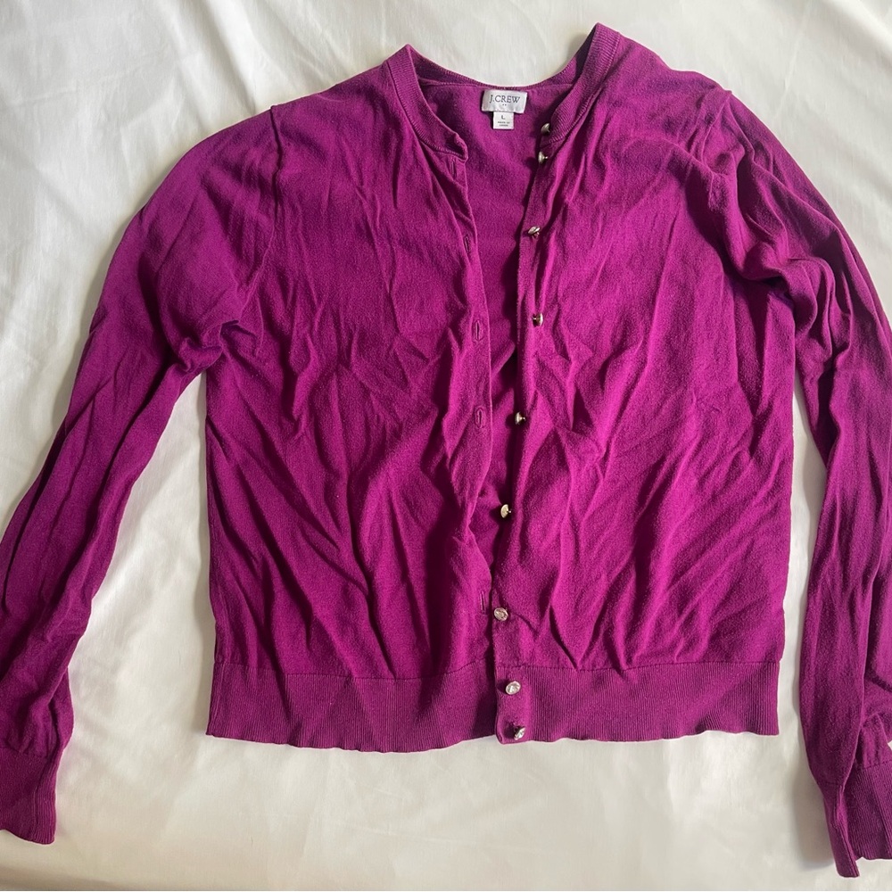 J. Crew Fuchsia Cardigan with Faux Crystal Buttons